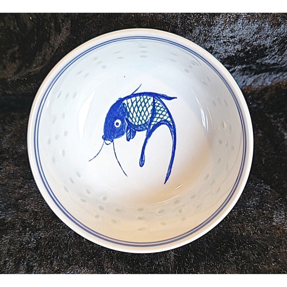 Vintage Blue Koi Fish Pattern 4.5" Porcelain Rice TRUE BLUE by Coastline Imports